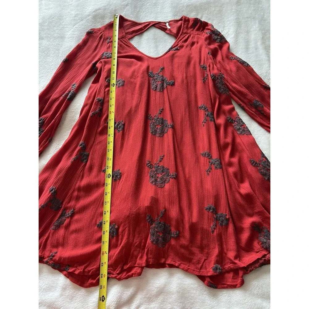 Free People Dress Women XS Red Austin Mini Embroidered Boho Lining Pullover - Picture 9 of 13
